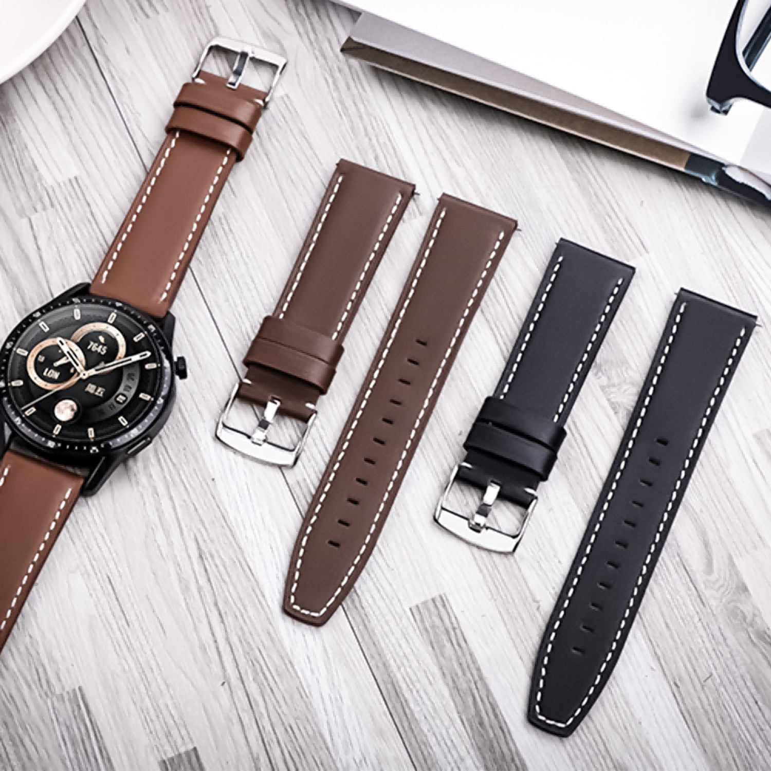 Suitable for Huawei Watch GT3 Pro genuine leather strap smart bracelet wrist strap square tail unisex in stock