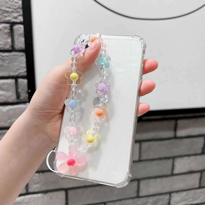 Factory in stock mobile phone lanyard wholesale small flower short bead lanyard wrist beaded phone case hanging hand