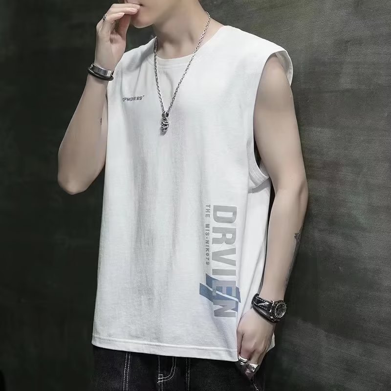 2023 American Style Retro Street Style Distressed Printed T-shirt Sleeveless Camisole Men's and Women's Summer Top