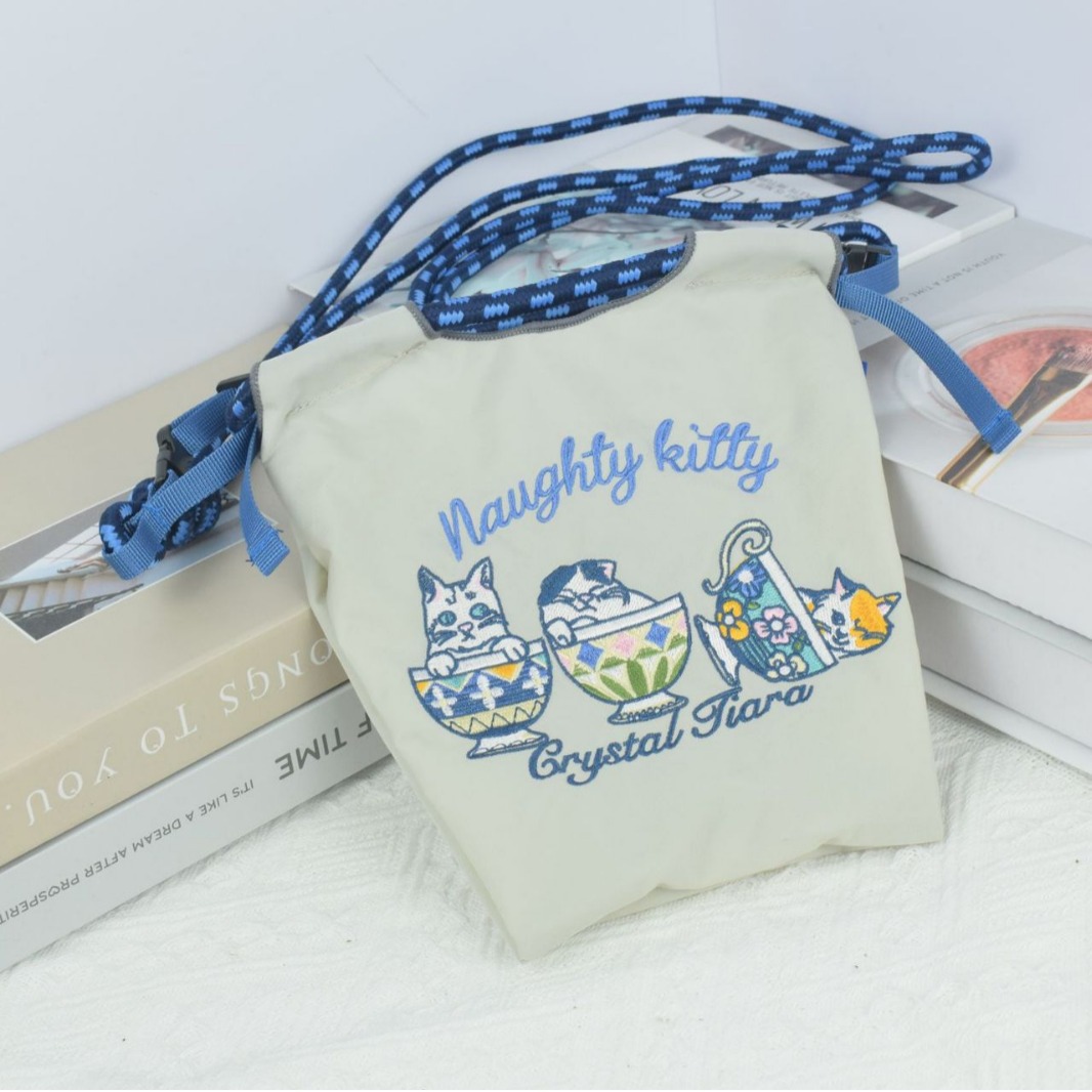 Gao Yuanyuan's Same ball chain Environmentally Friendly Shopping Bag Nylon Cloth Embroider Flower Handbag Nylon Shopping Bag
