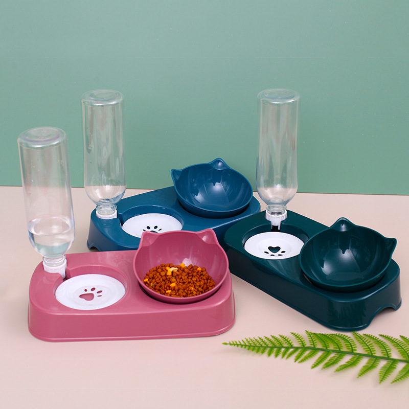 Cat Bowl double bowl cervical spine protection automatic drinking water anti-knock food bowl dog bowl teddy dog bowl rice bowl cat dog supplies