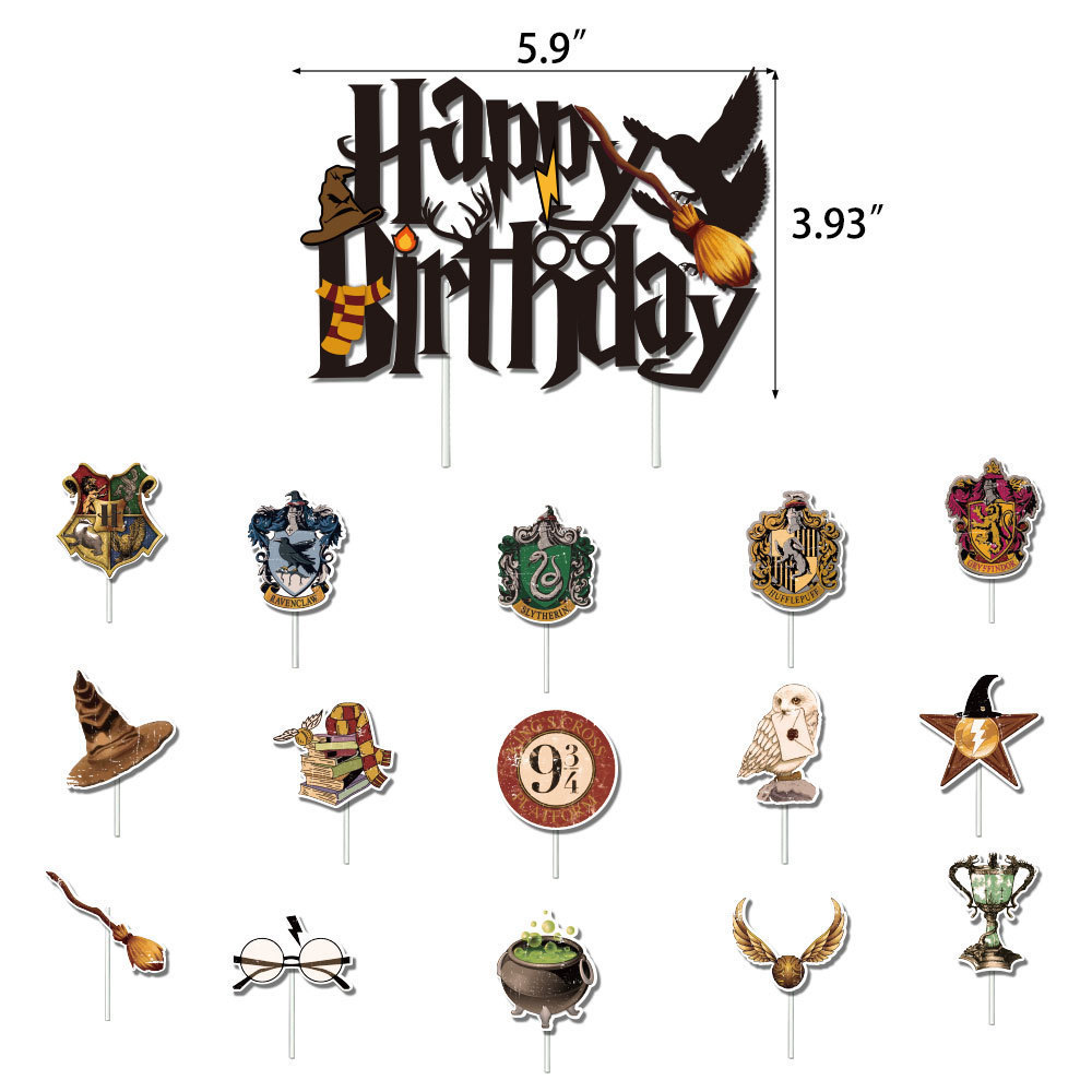 Harry Potter theme cake flag cartoon magician cake card birthday party cake decoration card