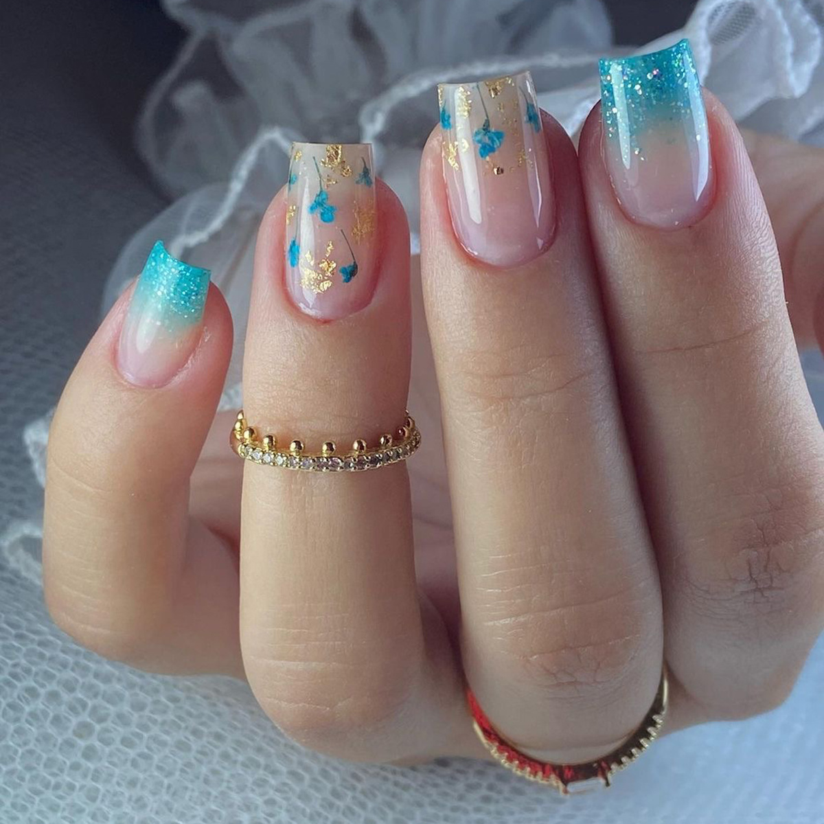 跨境專供假指甲可拆卸穿戴甲金色亮片美甲指甲貼甲片成品nails