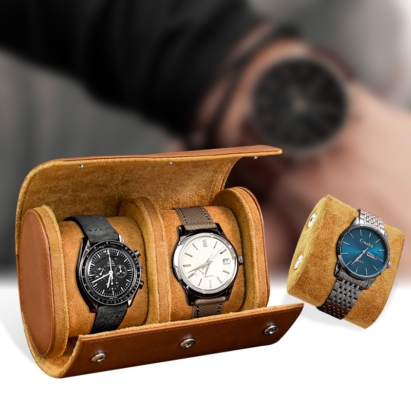 Portable European and American style PU leather flip Watch Gift Box square button double-position watch Storage Box Wholesale