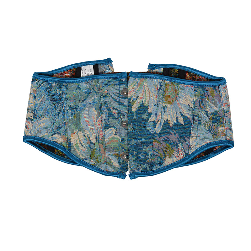 16cm short 3-buckle new oil painting Monet Garden belt short waist seal with fish bone support strap waist