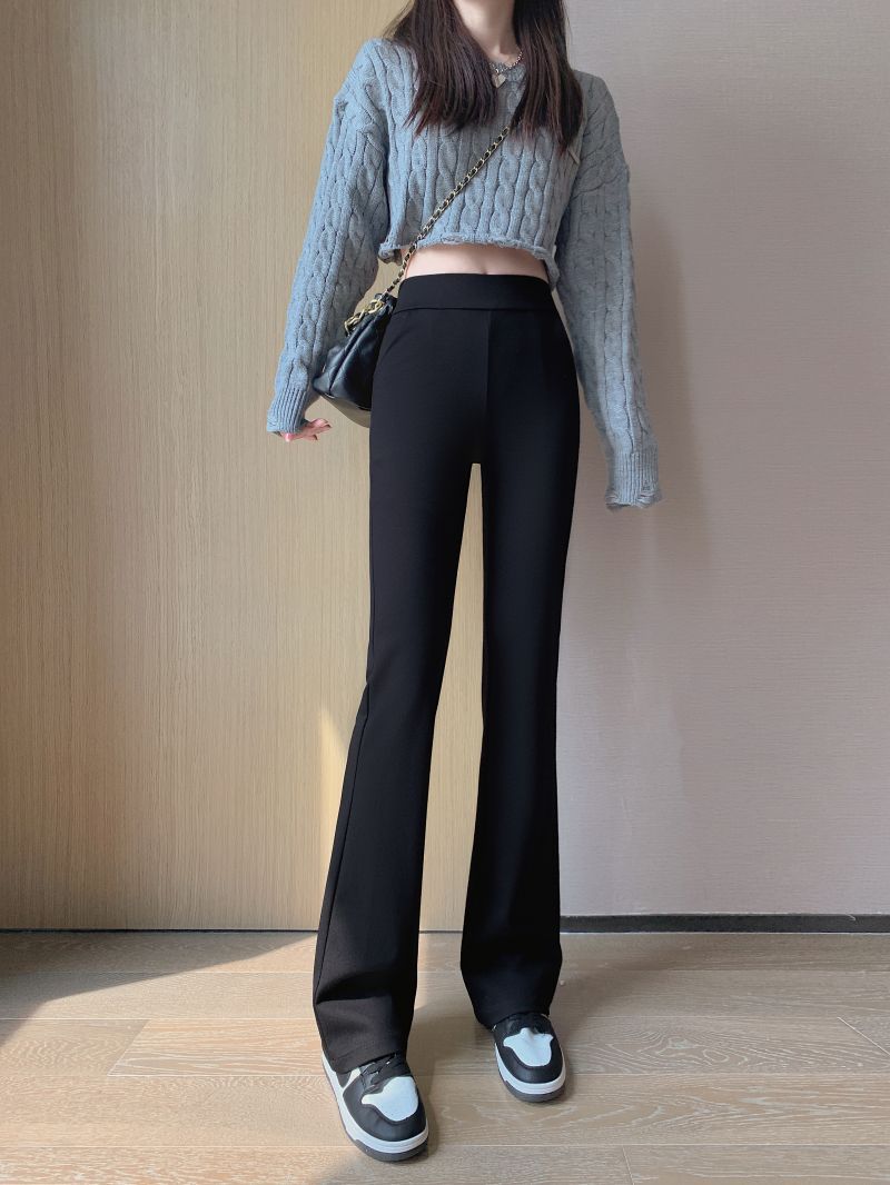 [Long Leg Horseshoe Pants] Spring New Slim-fit Cotton Black Not Pilling Casual Elastic Micro Horn Pants