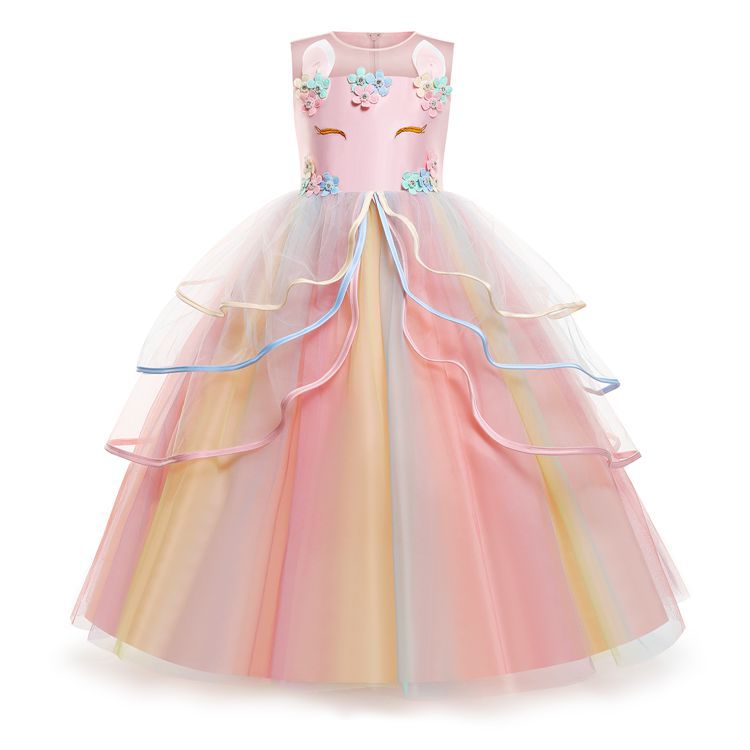 Amazon European and American Cross-border Girl Dress ins Unicorn Princess Dress Long Dress Children's Flower Girl Dress