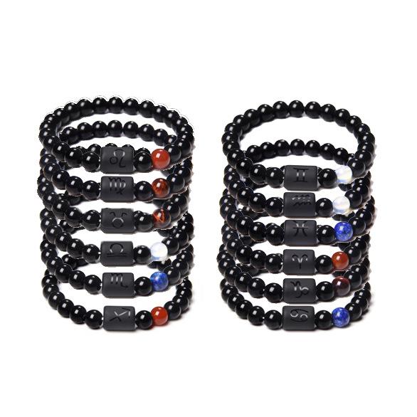 Amazon Explosions Twelve Constellation Obsidian Bracelet Unisex Elastic Beads Beaded Bracelet can be soft around the finger