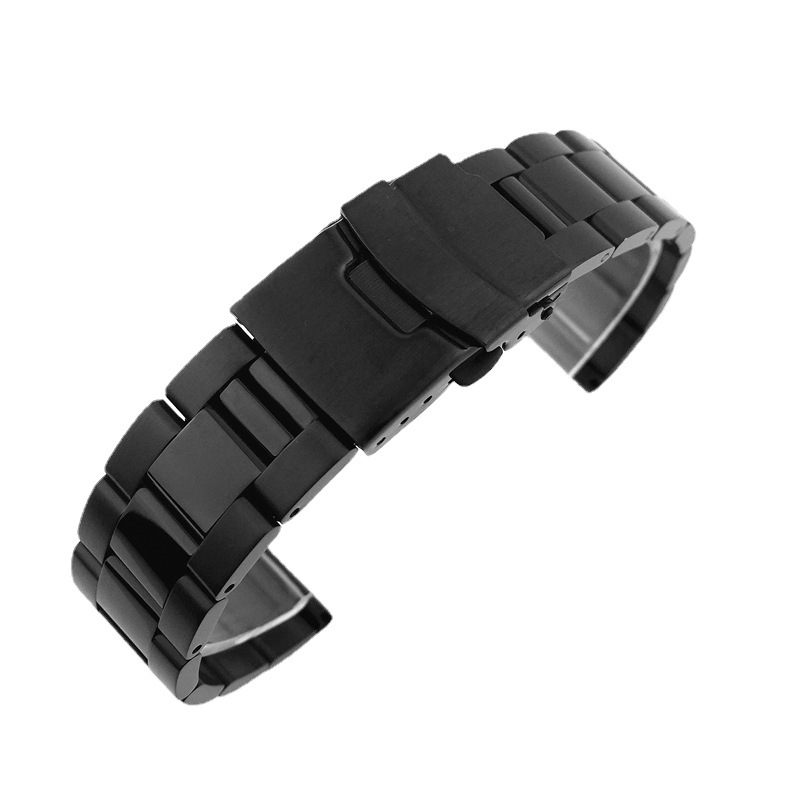 Three beads solid stainless steel strap double safety buckle diving bracelet black steel strap 20 22 24 26 28mm