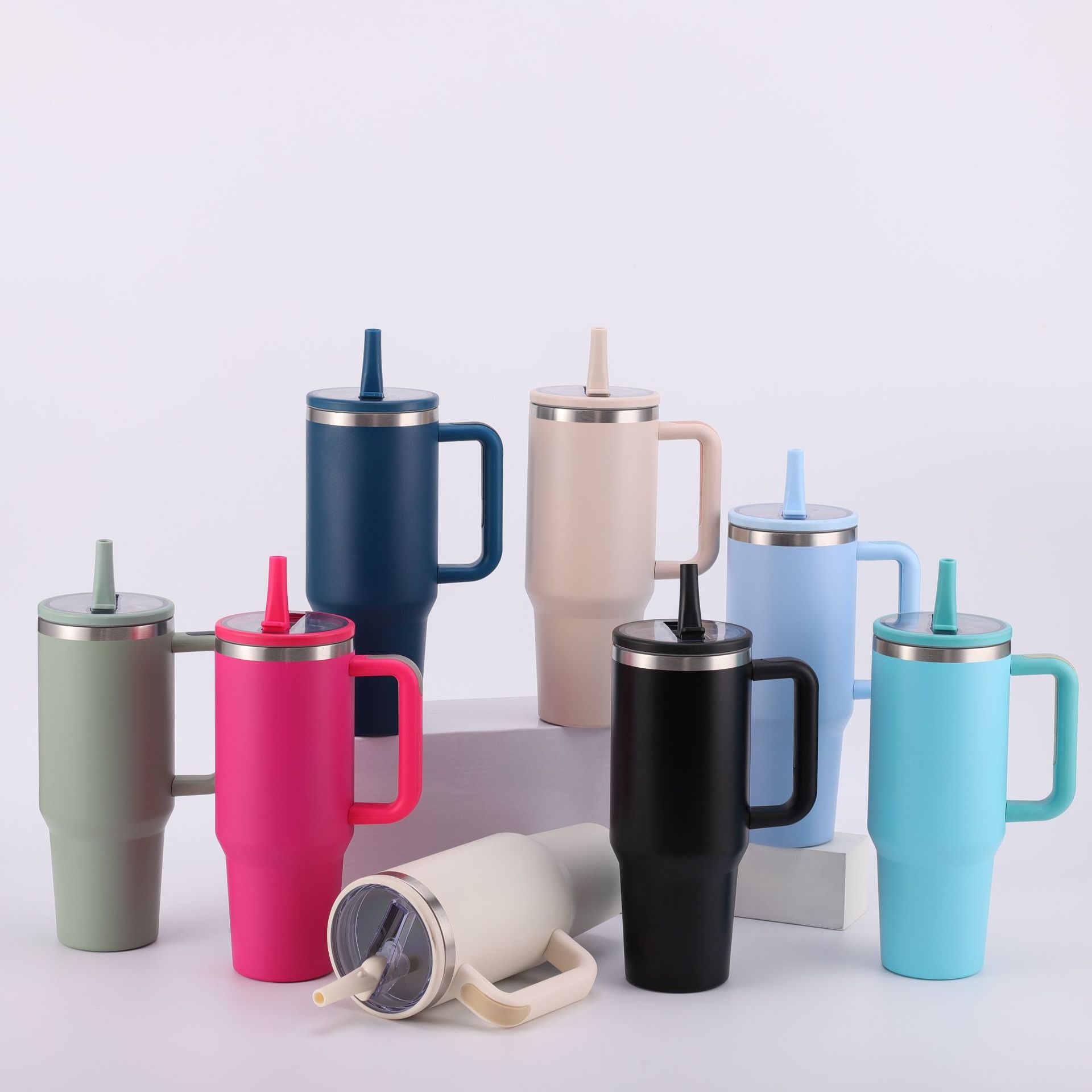 Cross-border 40oz car cup stainless steel large capacity folding straw thermos cup outdoor car with handle water cup