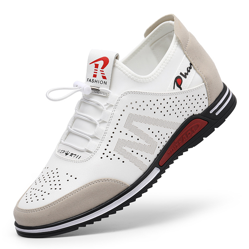 2024 spring and summer new white shoes men's sports casual leather shoes Youth Men's shoes soft bottom increased Hollow cross-border shoes