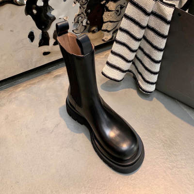 mona2023 New Arrival Smoke Tube Boots Women's Autumn and Winter Thick Sole Mid Barrel Ankle Boots Knight Chelsea Martin Boots Women's Shoes