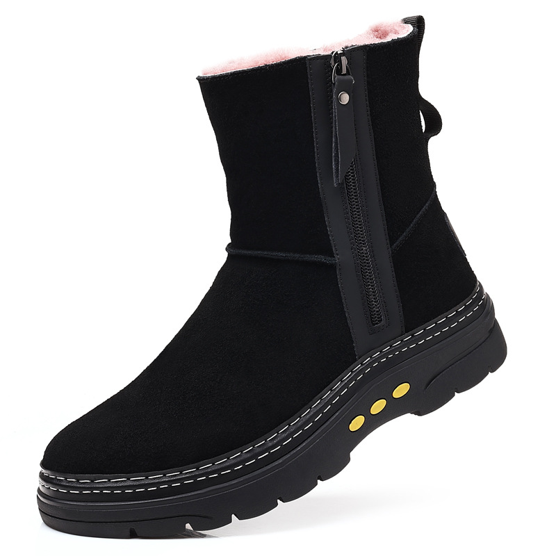 Winter New Wool Men's Snow Boots Genuine Leather Cowhide Fleece Warm Outdoor High Boots Northeast Cotton Shoes Men's Trendy