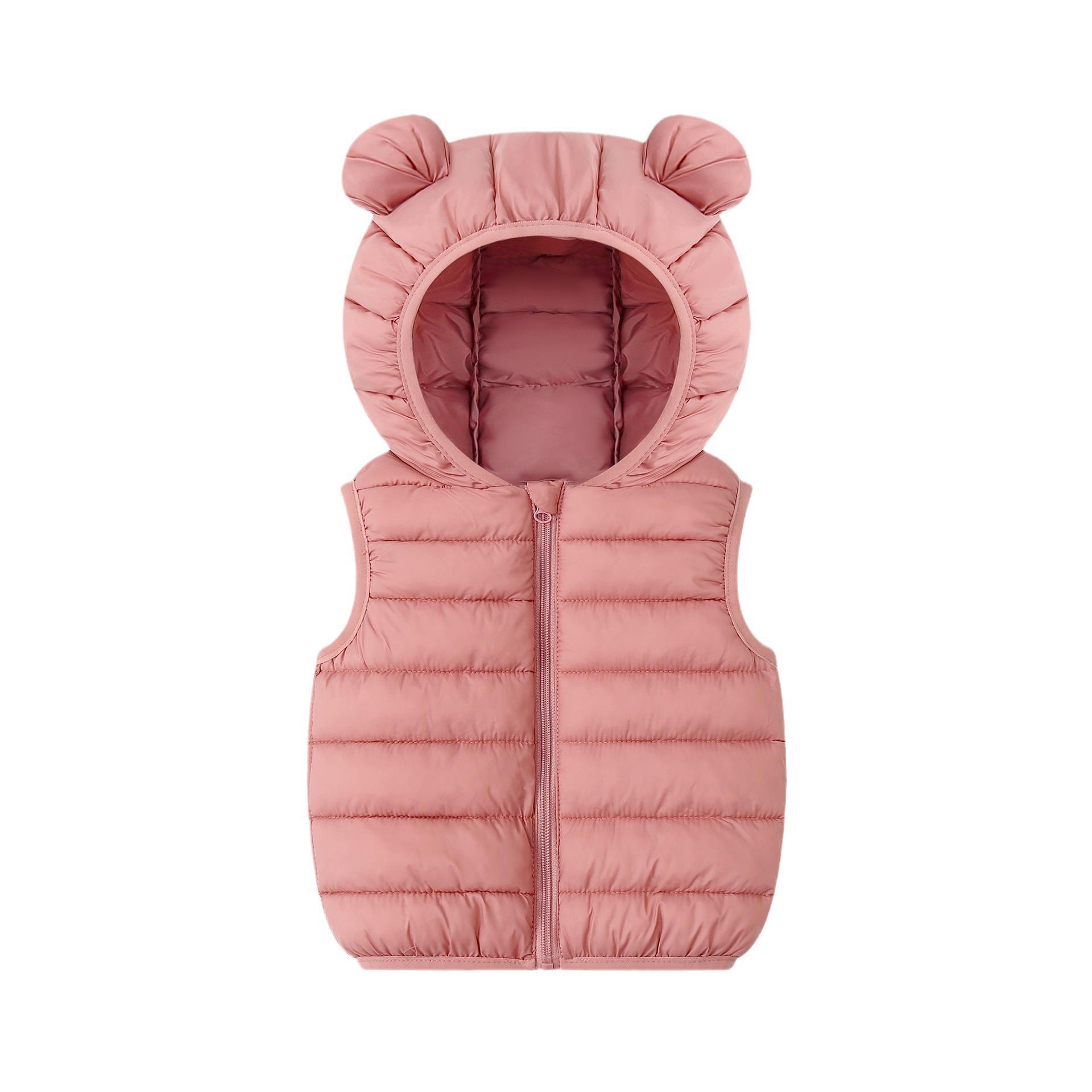 Children's vest hooded ears solid color down cotton vest Boys and Girls cute lightweight waistcoat spring and autumn warm inside and outside