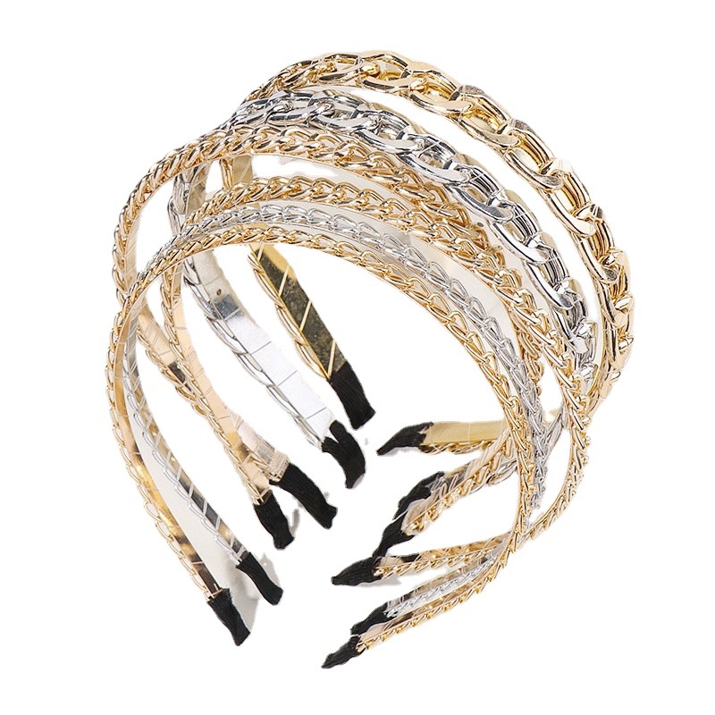 Amazon Korean-style New Large Chain Alloy Headband Simple Headband All-match Metal Handmade Silver Headwear