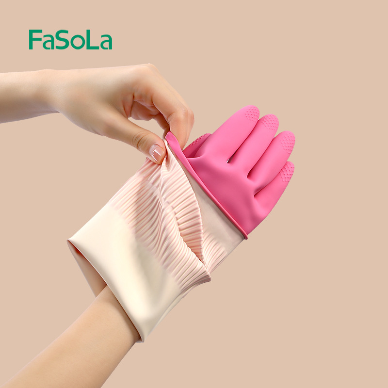 FaSoLa household cleaning latex gloves kitchen dishwashing waterproof antifouling gloves household non-slip wear-resistant gloves