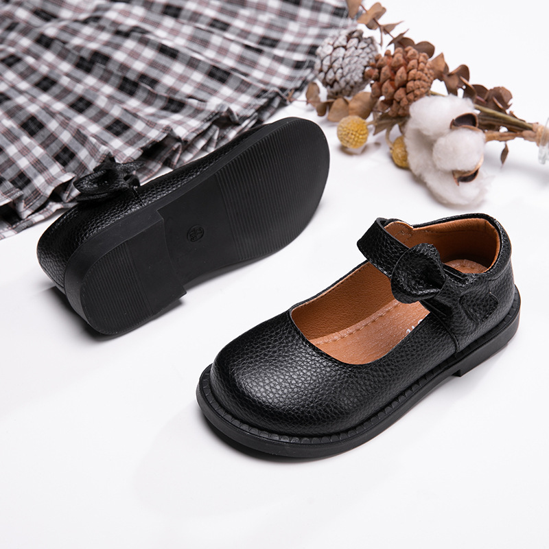 Girls Princess Shoes Genuine Leather Black Small Leather Shoes 2024 Spring Little Girl Shoes British Style Student Shoes