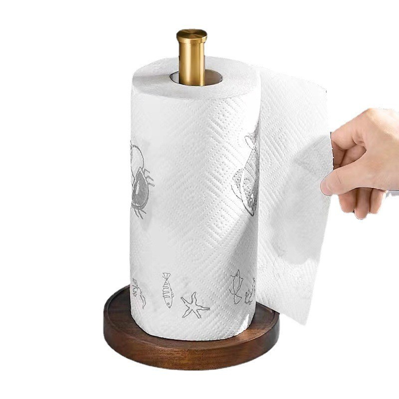 Walnut Solid Wood Creative Paper Towel Rack Desktop Vertical Roll Paper Rack Kitchen Paper Oil-absorbing Paper Hanging Shelf Punch-free