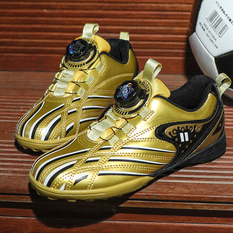 Cross-border spot gold Children's rotating buckle football shoes boys and girls sports shoes broken nails Primary School students competition training shoes