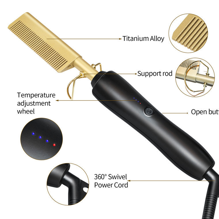 Cross-border New Wet and Dry Dual-use Copper Comb Straight Hair Curling Rod Household Curling Straight Multifunctional Bangs Electric Comb