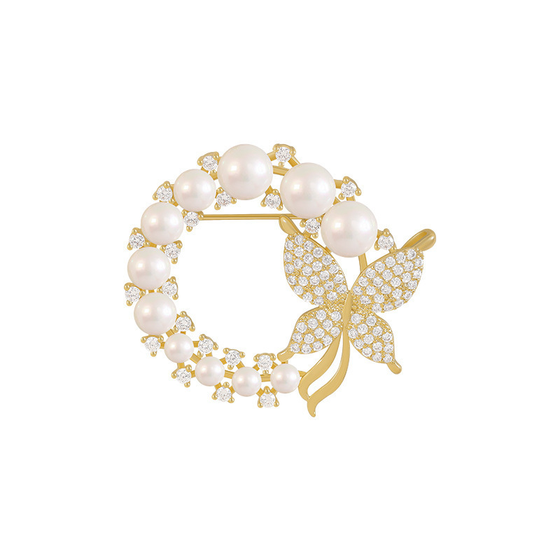 Korean Dongdaemun Diamond-encrusted Pearl Butterfly Brooch Artist Style Style Internet Celebrity Fashion Personality Fixed Clothes Accessories