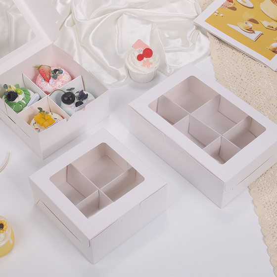 Window transparent 4-grain cup cake packing box white six-palace box afternoon tea dessert box direct sales