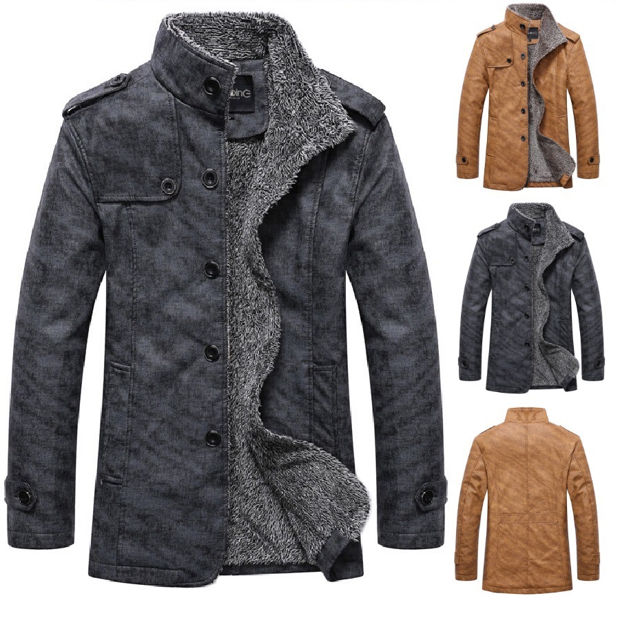 Cross-border Amazon men's clothing factory in stock Winter new men's stand collar PU fur integrated warm jacket