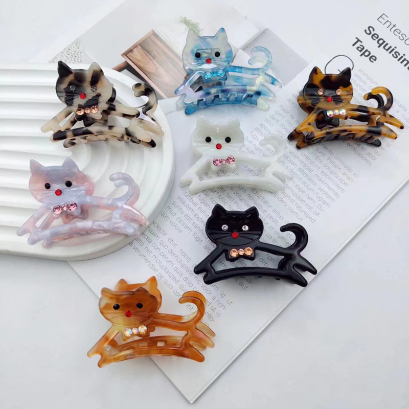 Japanese and Korean cat acetate hair clip girl top clip cartoon broken hair bangs clip sweet shark clip cute hairpin hair accessories