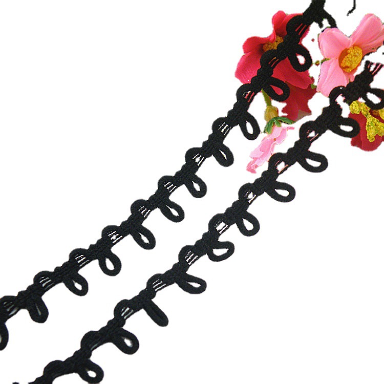 In stock supply lace buckle loop with collar button loop button eye button eye elastic low elastic elastic buckle loop