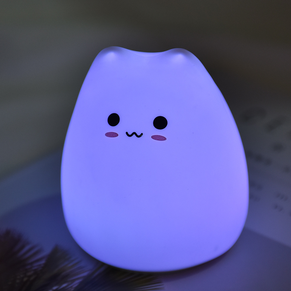 Colorful cute cat silicone night light children's bedroom Pat color-changing cute lantern baby Children's Day gift