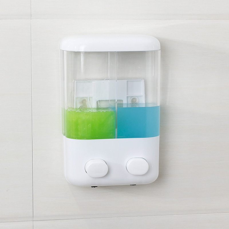 Wall-mounted manual push-type soap dispenser transparent double-headed punch-free soap dispenser for hotel bathroom hand sanitizer