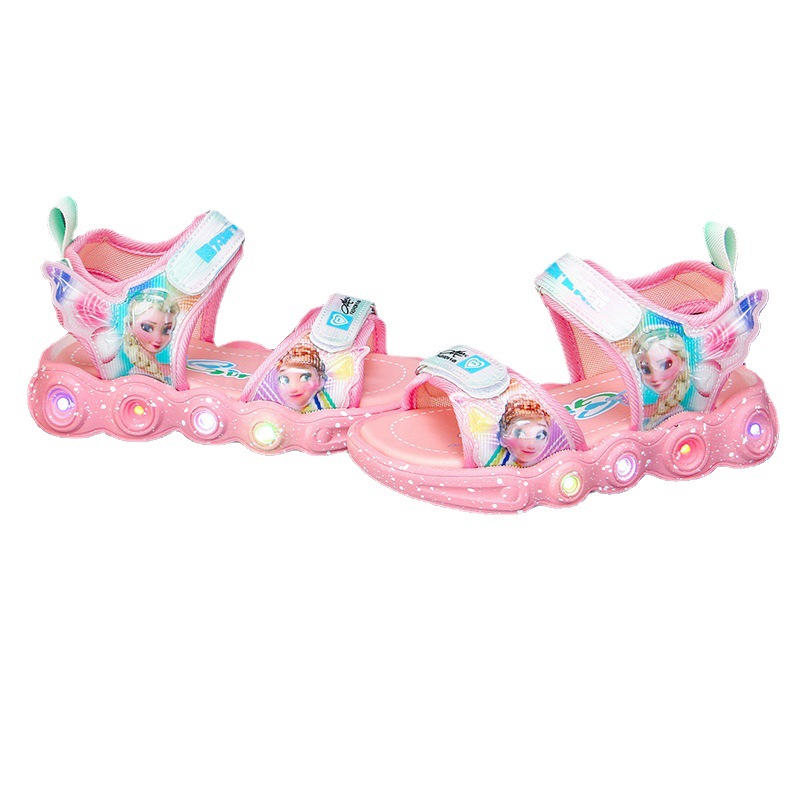 Children's sports sandals with lights Women's 2023 Summer new girls' sandals small and medium-sized children's girls Princess beach shoes