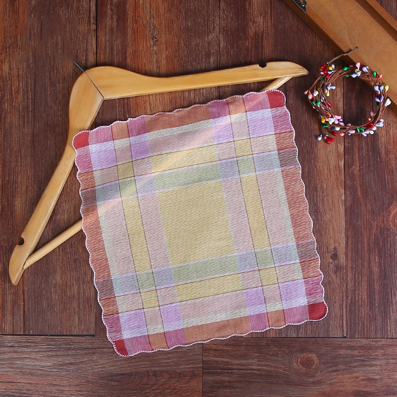 Pure cotton handkerchief plaid handkerchief variety of mixed color pure cotton crescent edge Lady plaid handkerchief handkerchief hand Juan