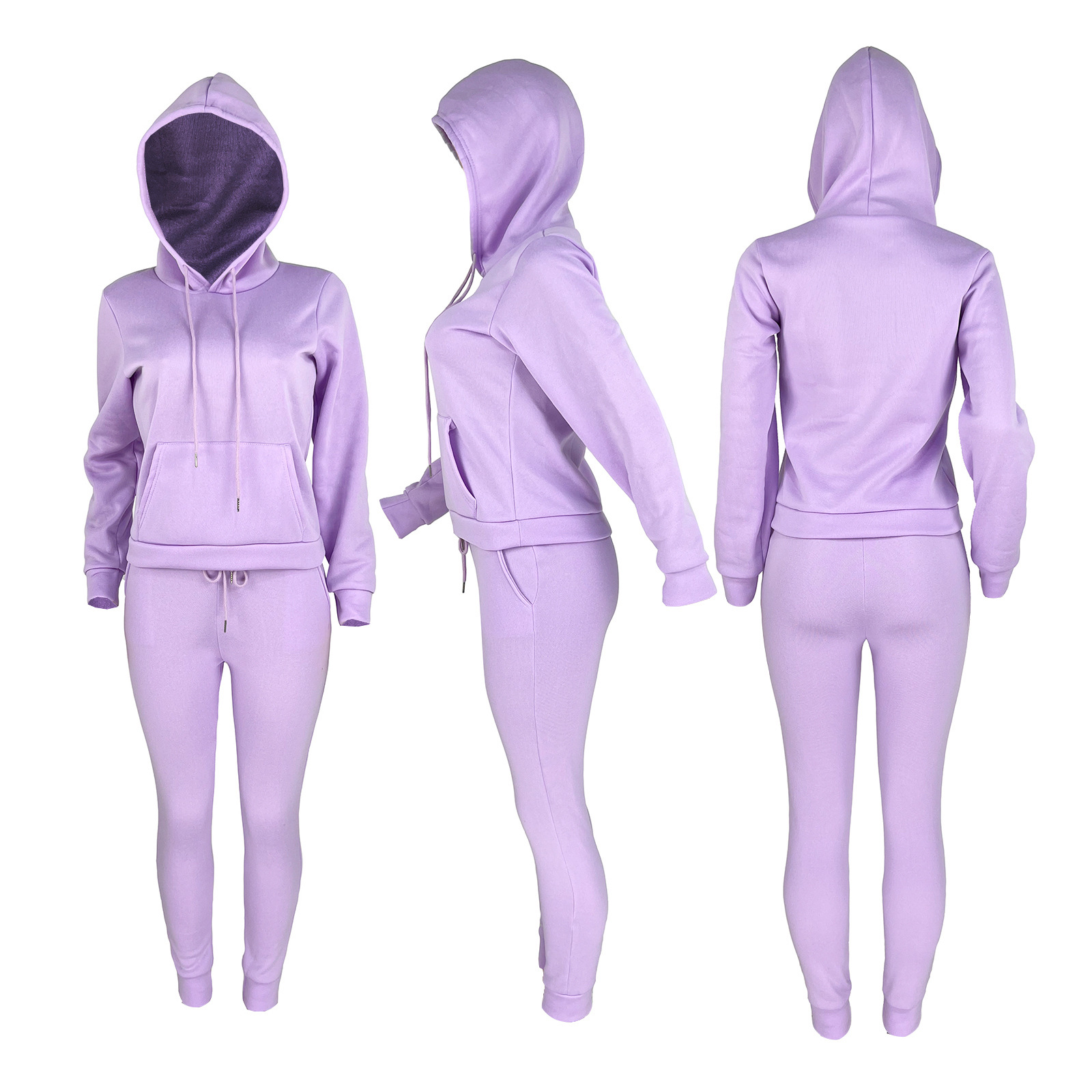 HR8197 European and American women's clothing  independent station supply autumn and winter plus velvet drawstring hooded two-piece set_voghion.com