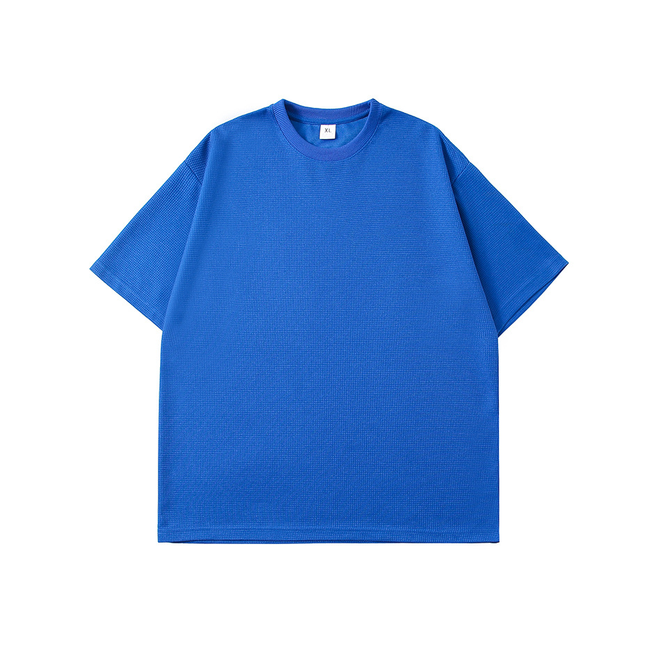 Summer short sleeve T-shirt factory in stock 230g waffle board loose plus size round neck pullover short sleeve shirt generation