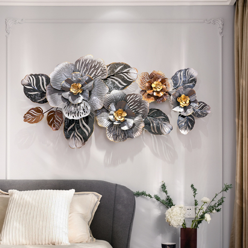 New Chinese Style Three-Dimensional Entrance Iron Flower Sofa Background Wall Decoration Light Luxury Bedside Wall Decoration Pendant