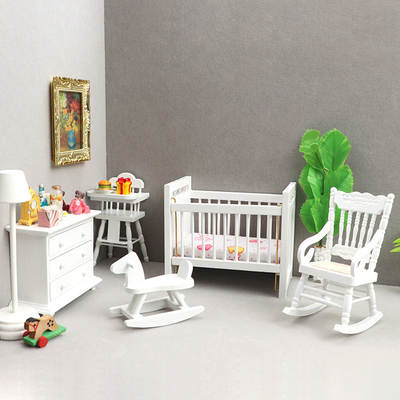 1:12 mini doll house furniture dollhouse ornaments 12 points model baby bedroom 5-piece bed meal chair horse