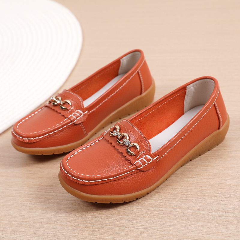 Genuine leather shoes for middle-aged and elderly mothers non-slip Oxford bottom shallow mouth versatile Korean style women's shoes plus size foreign trade steamed stuffed bun shoes for women