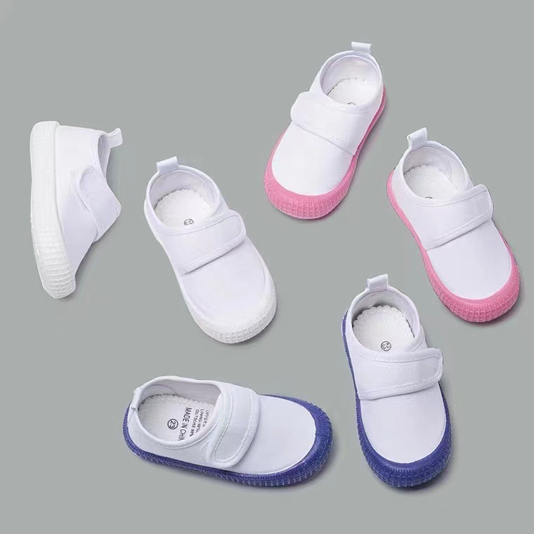 Children's Canvas Shoes Girls White Shoes Boys Sports Shoes White Shoes Kindergarten Indoor Primary School Students White Sneakers