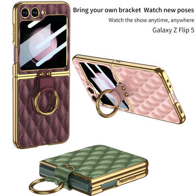 For Samsung Galaxy Z Flip 5 Chanel Ring Phone Case flip5 Diamond Pattern Folding Protective Cover