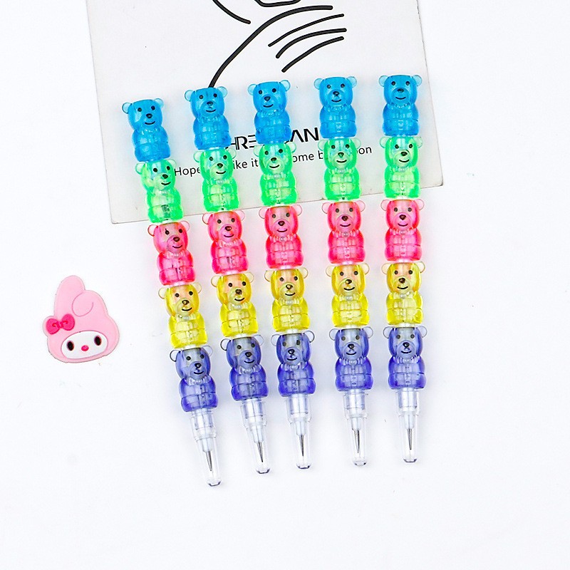 Cartoon Bear 5 Building Blocks Sharp-free Pencil Pen Plastic Bullet Office Creative Removable Egg Pen