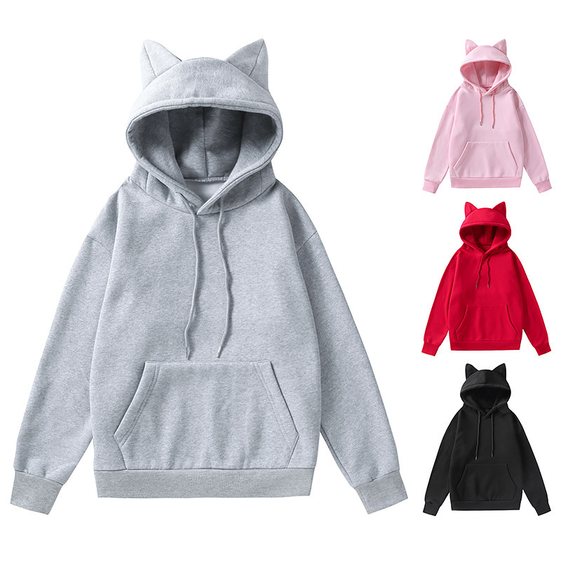 2021 Cross-border Men's Amazon New Tile Women Cat Ear Design Hooded Fleece Sweater Hoodie W62