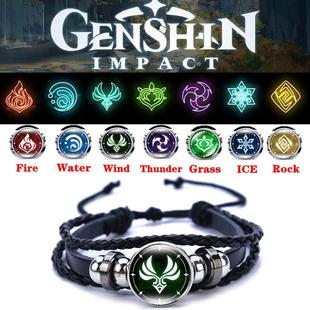 Original God Around Time Gem Black Leather Luminous Animation Game God's Eye Bracelet Men's and Women's Jewelry Spot Wholesale