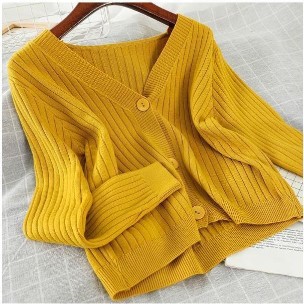 2022 autumn new outdoor wear gentle style short loose V-neck sweater coat knitwear cardigan women's top