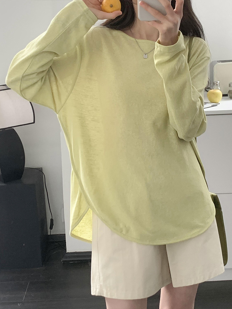 Mask T Soft Waxy 2023 Spring and Summer Thin Solid Color Inner Base Shirt Long Sleeve T-Shirt Women's Loose Sunscreen Top