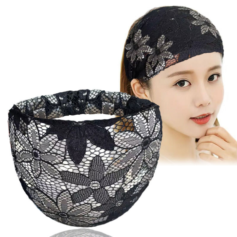 Lace wide-brimmed white hair band female Net red out headscarf South Korea summer simple temperament headdress retro headband
