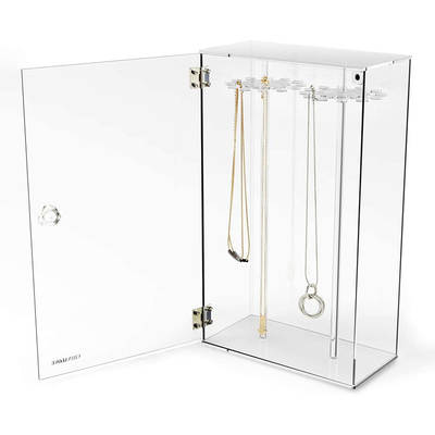 Cross-border hot sale transparent acrylic necklace hanging rack jewelry display cabinet with handle with door jewelry box