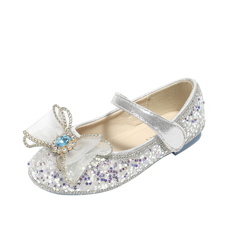 Aisha Crystal Princess Shoes 2023 Spring and Autumn New Bow Children's Baby Leather Shoes Comfortable Soft Bottom Rhinestone Shoes