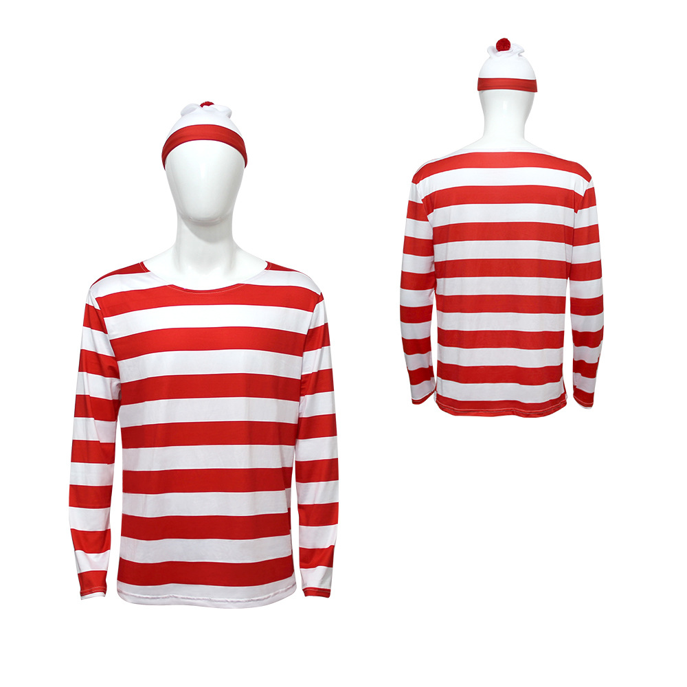 Halloween Smart Wally Where's Wally Costume cosplay Wally T-Shirt Playing Dress Performance Dress