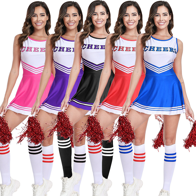 Adult cheerleader costume five-color sleeveless football baby team skirt women's matching socks cheerleader uniform cheerleader costume